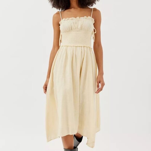 Urban Outfitters OU Women's Douro Gauzey Sweet Midi Dress in Butter Yellow - Picture 1 of 9